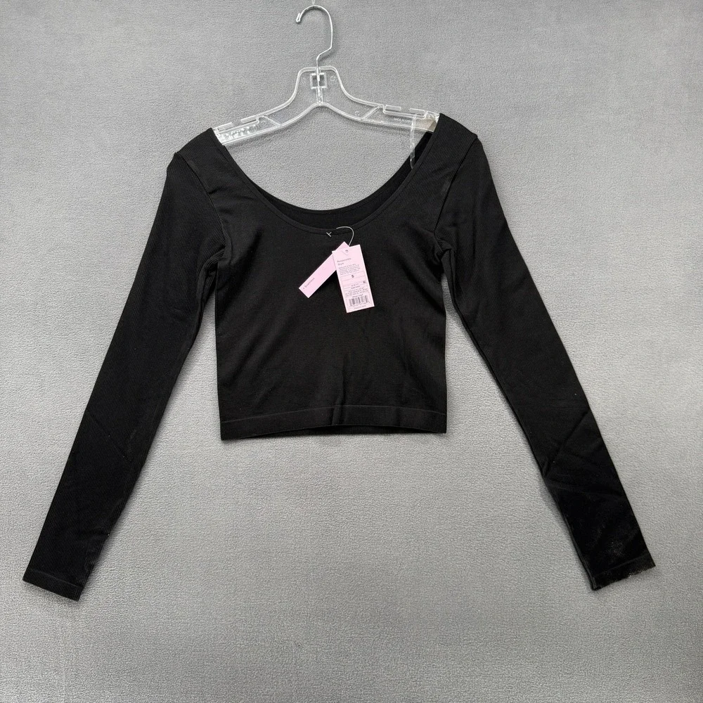 Wild Fable Crop Top Long Sleeve Ribbed & Colsie Seamless Bra Set Black Small NWT